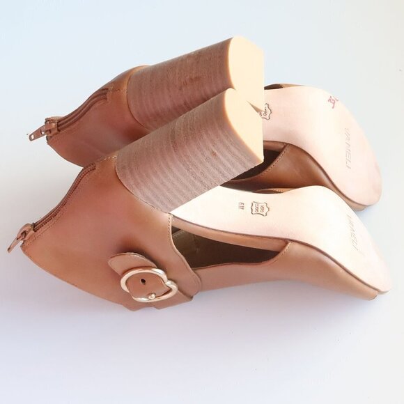 Vaneli Tan Leather Peep Toe Stacked Block Heel Bootie Shoes Ankle Boots Size 6 - Picture 15 of 16